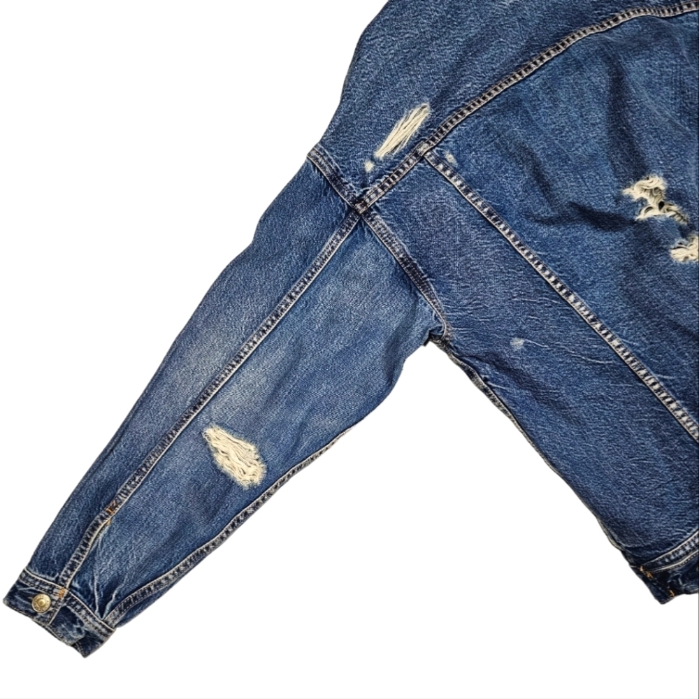 American Eagle Distressed Men's Jean Jacket Size Small Blue - Picture 5 of 7